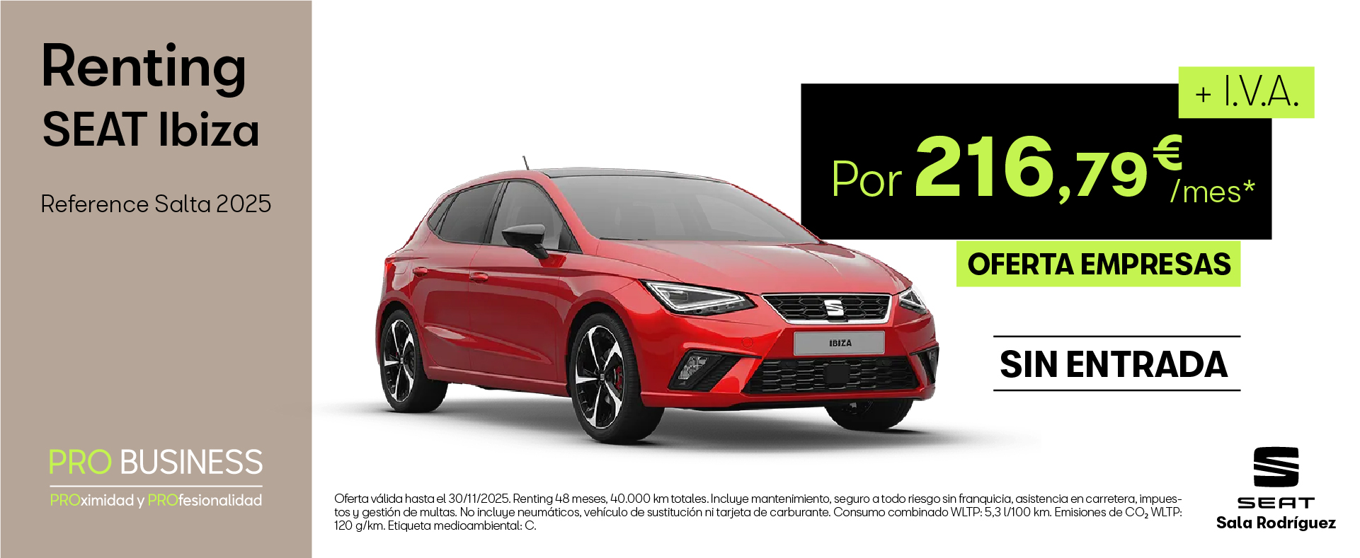 Renting SEAT Ibiza Salta por 216,79€/mes*